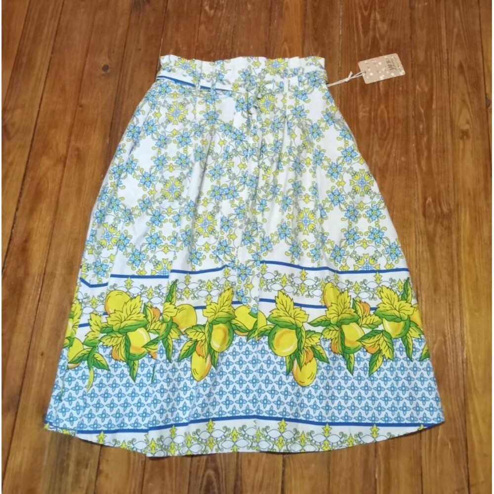 NWT Her Destiny Long Skirt with lemons with blue and Yellow flowers Large - Picture 5 of 14